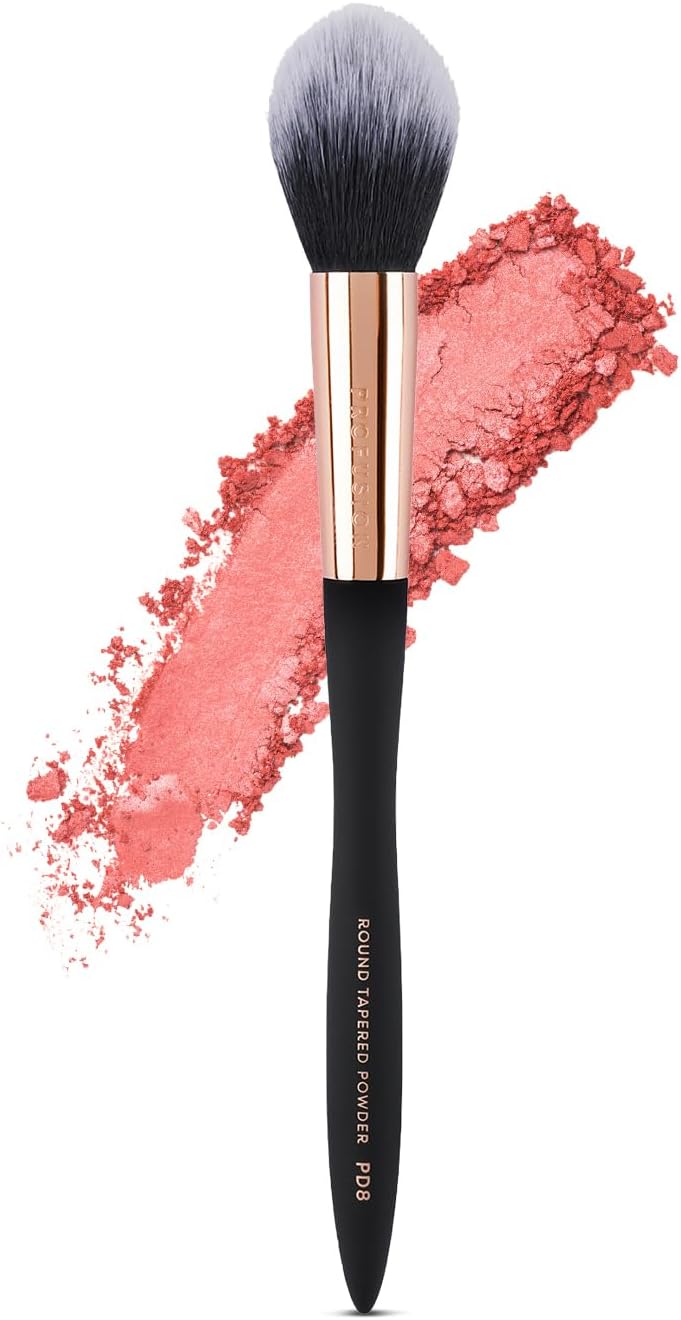 Profusion Cosmetics Artistry Series Round Tapered Powder Brush - Soft Synthetic Bristles for Blush, Contour & Highlighter, Soft Touch Matte Finish, Waved Handle for Optimum Grip