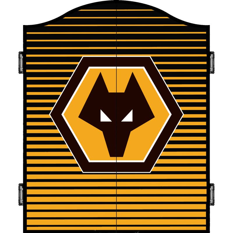 FOCO Officially Licensed Wolverhampton Wanderers Football Club Wolves FC Darts and Dartboard Cabinet, Stripe, Black/Orange (CAB111)