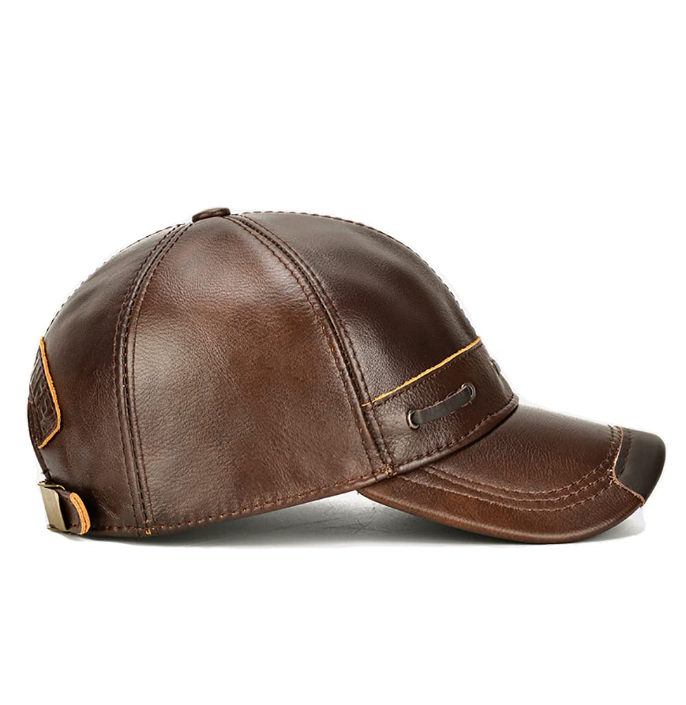 Gudessly Berretto da baseball in vera pelle bovina da uomo regolabile per cappello sportivo all'aperto autunno inverno