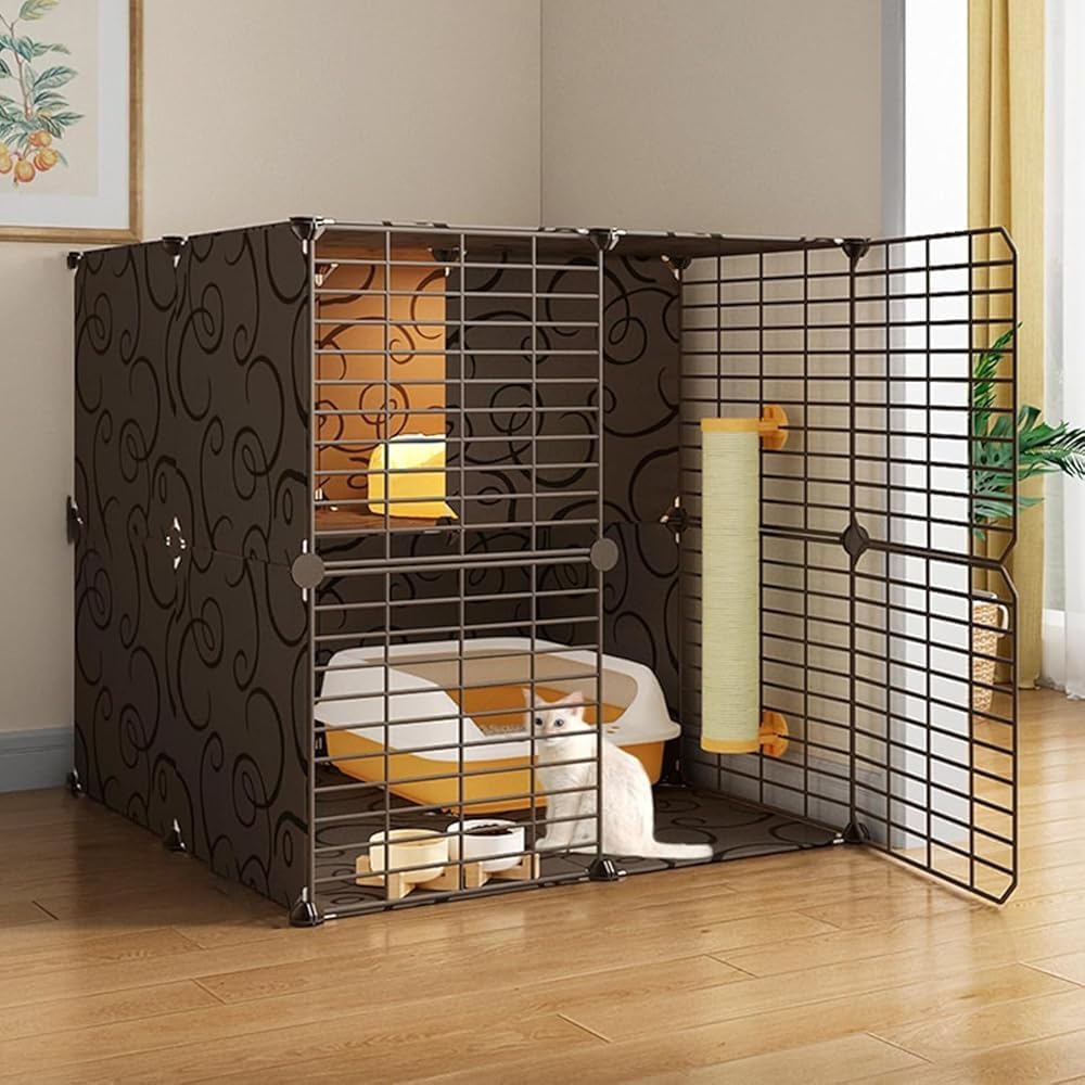 Enclos intérieur détachable pour chat et niche métallique modulable