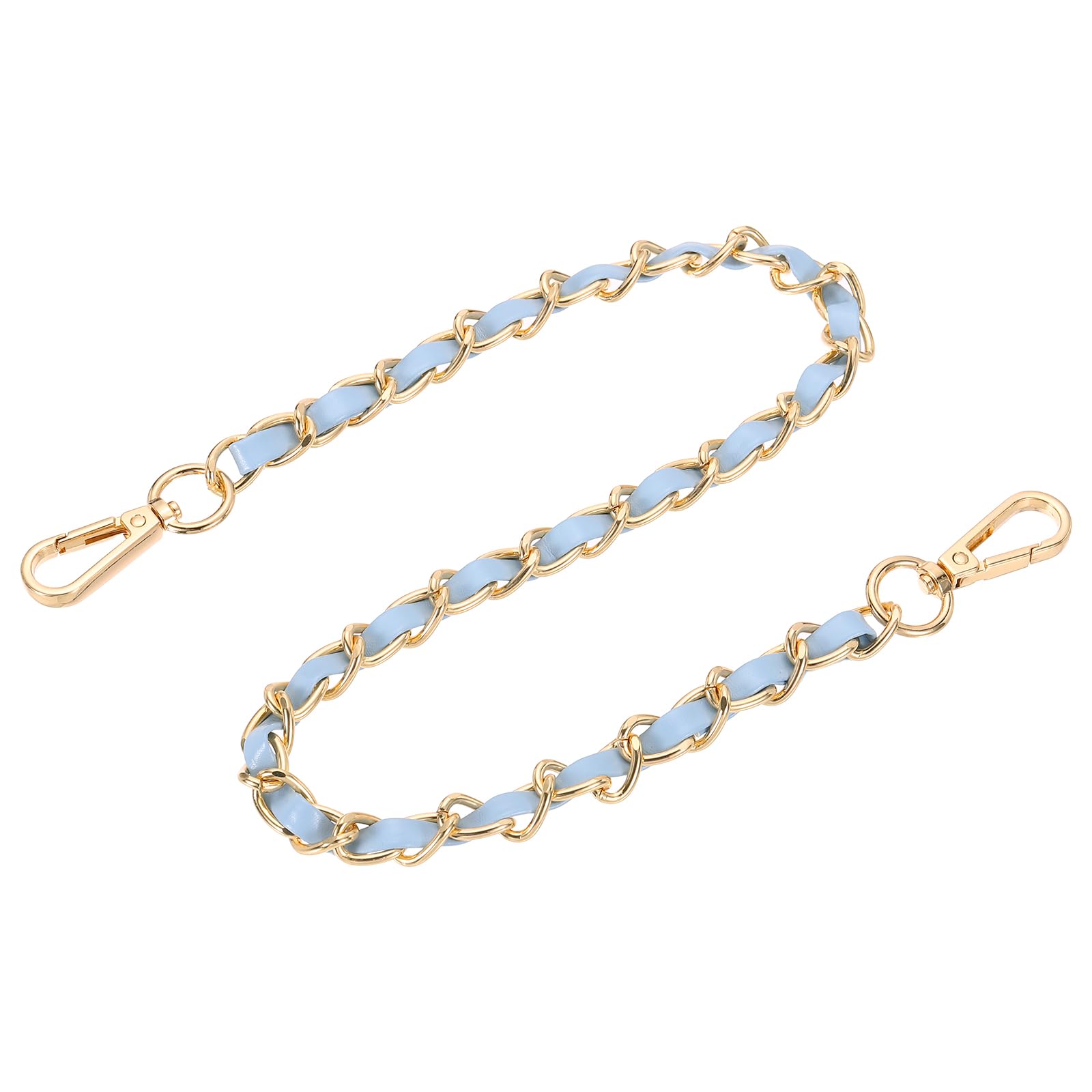 sourcing map Purse Chain Strap, 24 Inch Leather Iron Flat Chain Handbag Chains Purse Straps with Buckles for Shoulder and Cross Body Bags (Sky Blue Strap + Gold Chain) — image 1