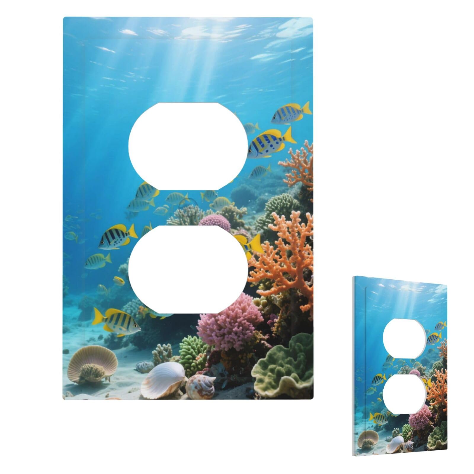 Fekiloot Duplex Various Fish Coral Reefs Wall Plate Cover Modern Decorative 1 Gang Light Switch Cover Unbreakable Receptacle Outlet Covers For Living Room Bedroom Home Decor