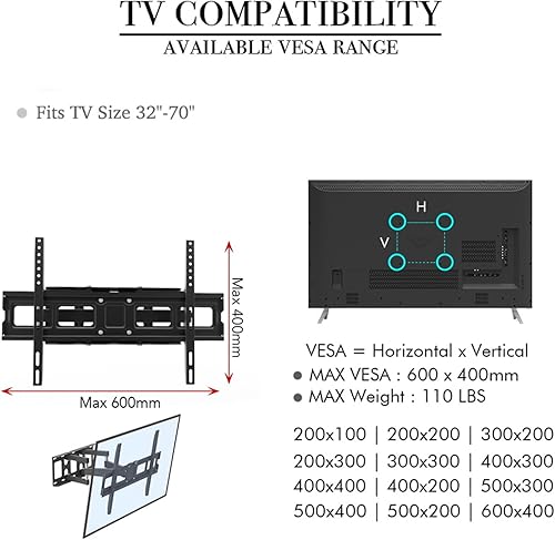 Miniatura 8 de Soporte de TV para la mayoría de televisores de 32 a 70 pulgadas, soporte de pared universal para TV de perfil bajo, soporte de TV plano de perfil