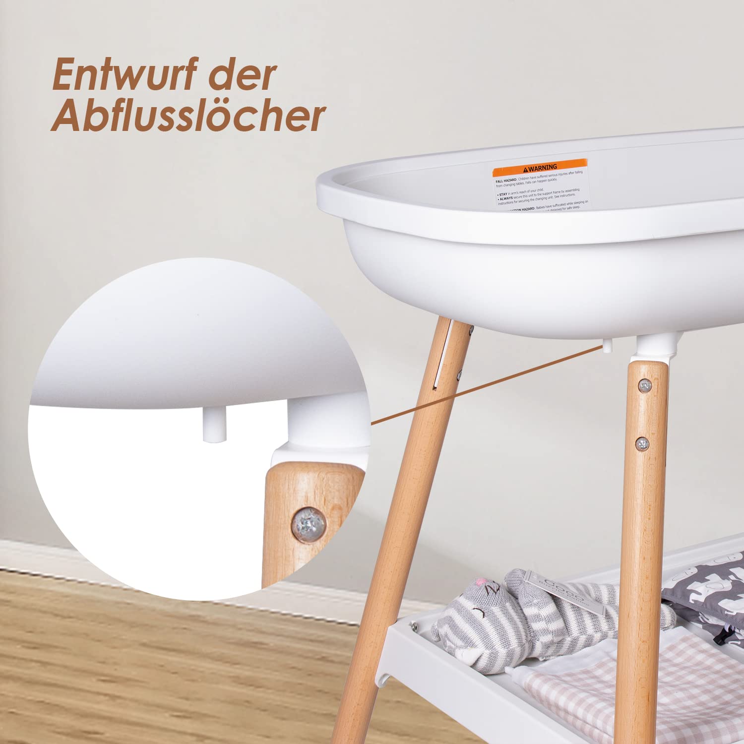 Beberoad Fasciatoio Neonato Regolabile in Altezza 51x79x90CM Bianco 0-12 Mesi 25kg