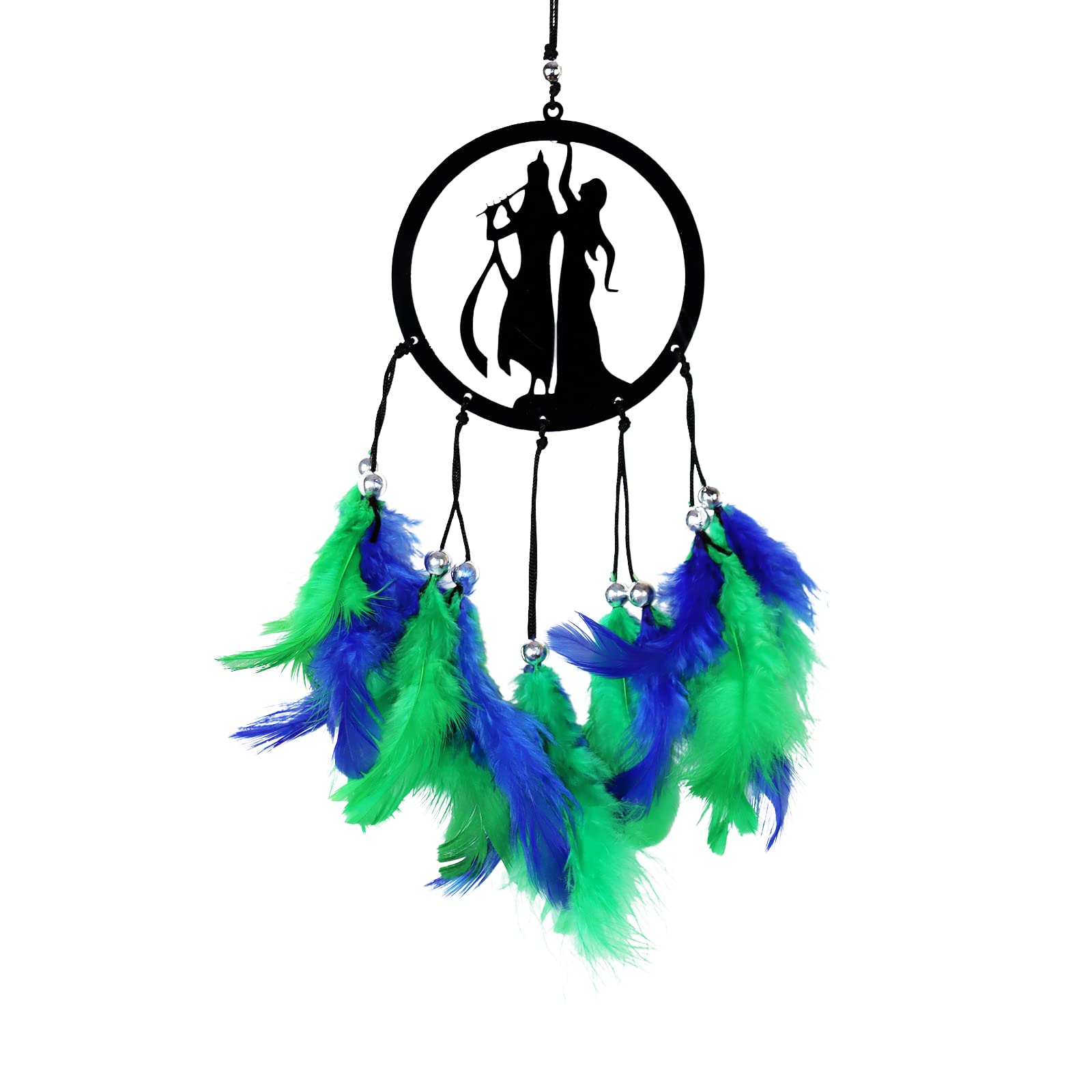RPH Handicrafts Dream Catcher car Hanging Accessories for Positive Vibes Radha Krishna Car Hanging Ornament Gift Home Garden Wedding Café Décor Size 9 x12cm (Green/Blue)