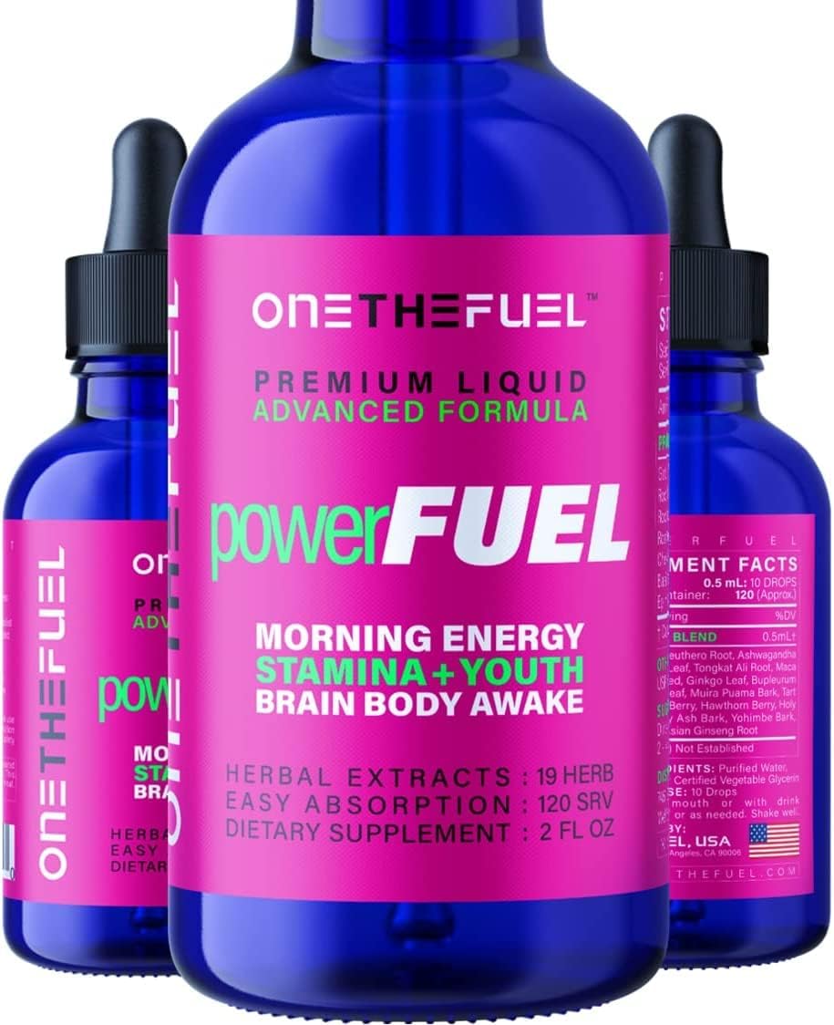 PowerFuel 2oz. Plant-Based Brain Body Multi Energy Drops. Stress Fatigue Relief. Hydration Detox Endurance Supplement. Korean Ginseng Maca Goji + 100% Natural Pure Vegan 19 Herbal Tincture : Health & Household