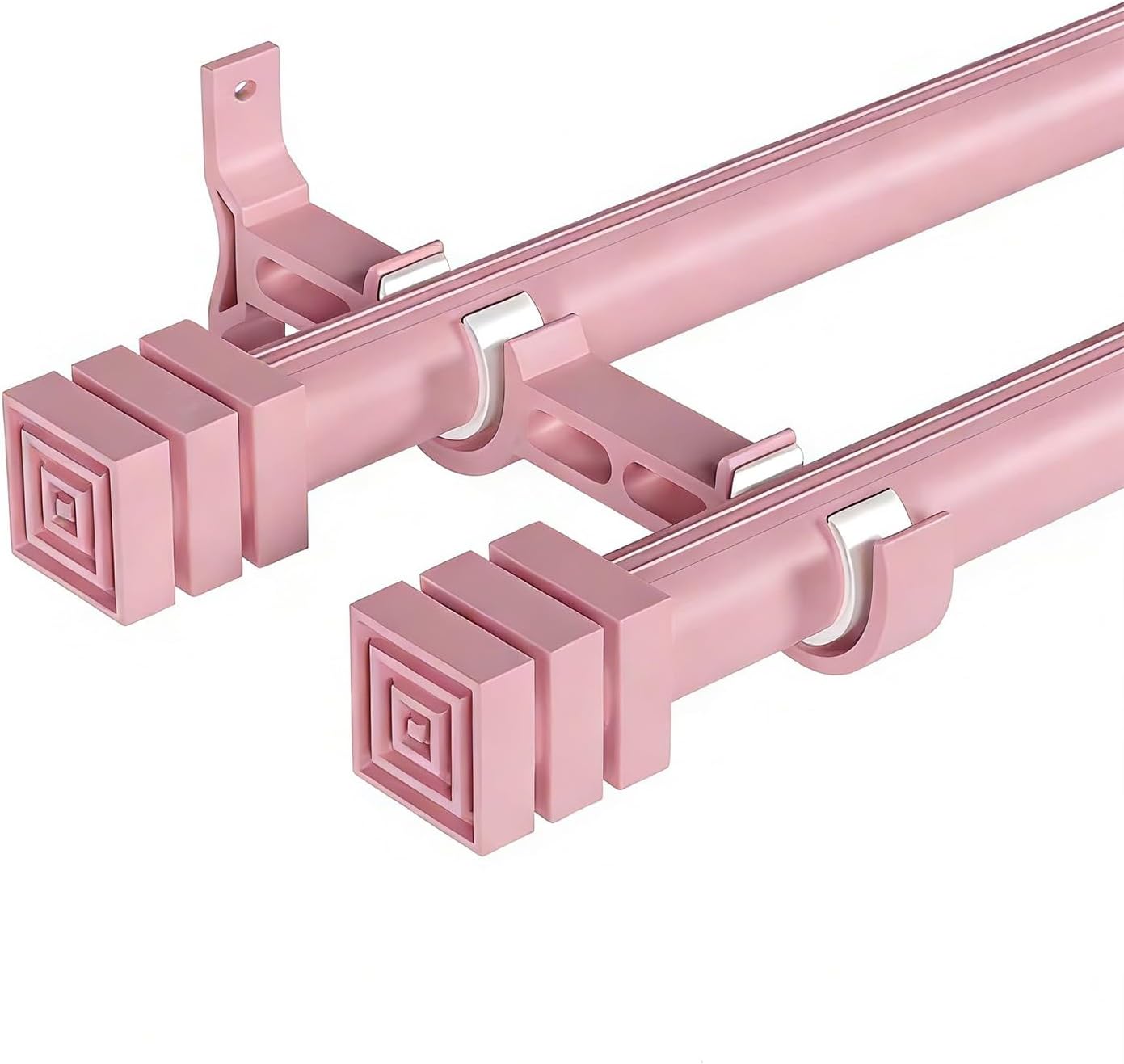 Heavy Duty Double Curtain Rods Aluminum with Curtain Rings, Matte Finish, Support for Sheer Blackout Curtains, Modern Window Rods for Living Room Bedroom(Pink,300cm)