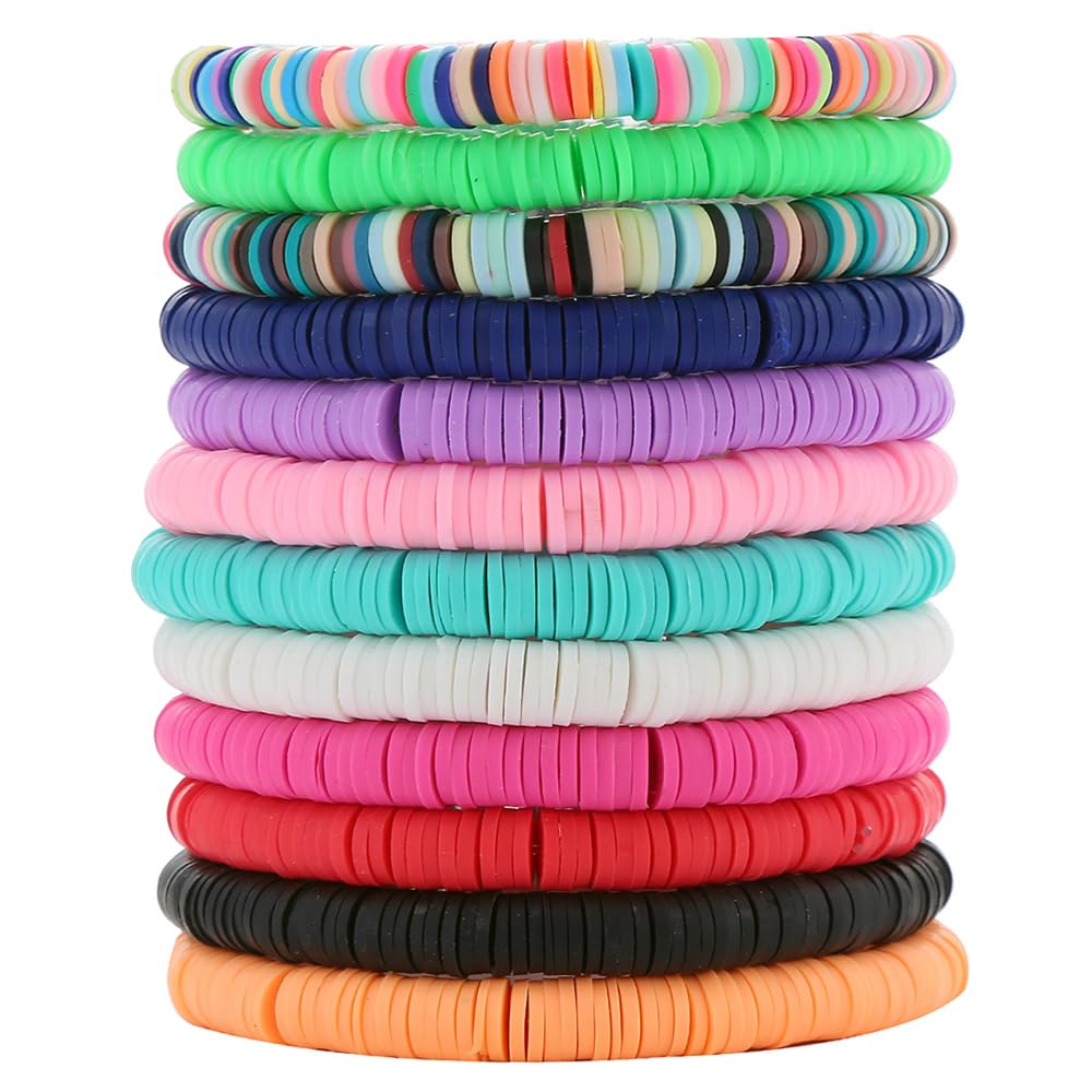 HYHONEY12pcs Friendship Bracelets Beaded Bracelets Heishi Bracelet Cute Bracelets Stack Vinyl Clay Disc Bead Surfer Stretch Summer Beach Bracelets For Women Preppy Bracelets