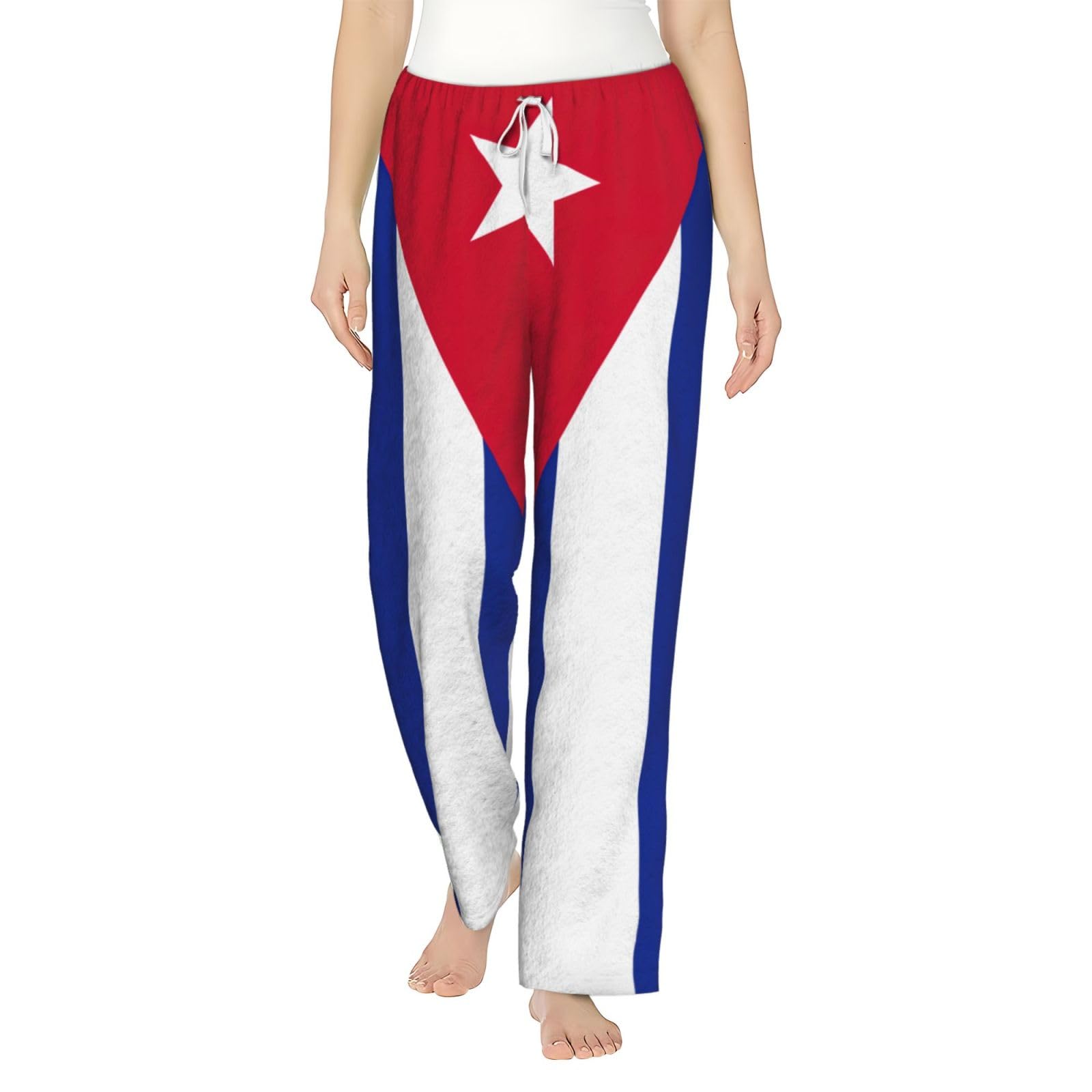 Damen-Schlafanzughose mit kubanischer Flagge, Flanell, warm, bequem, für Urlaub, Weihnachten