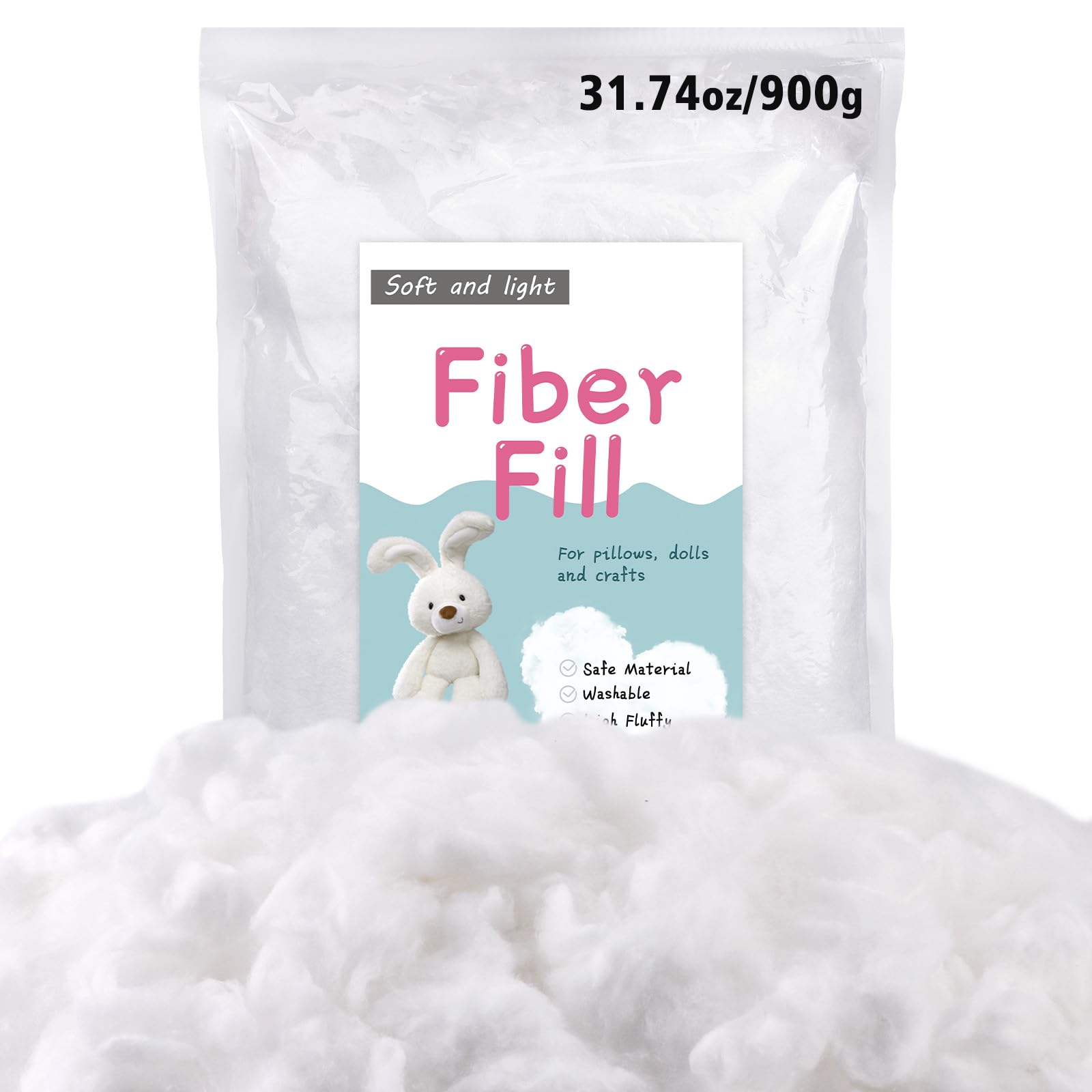 LOKUNN 31.7oz/900g Polyfill Stuffing Fiber Fill, White Fiberfill Stuffing