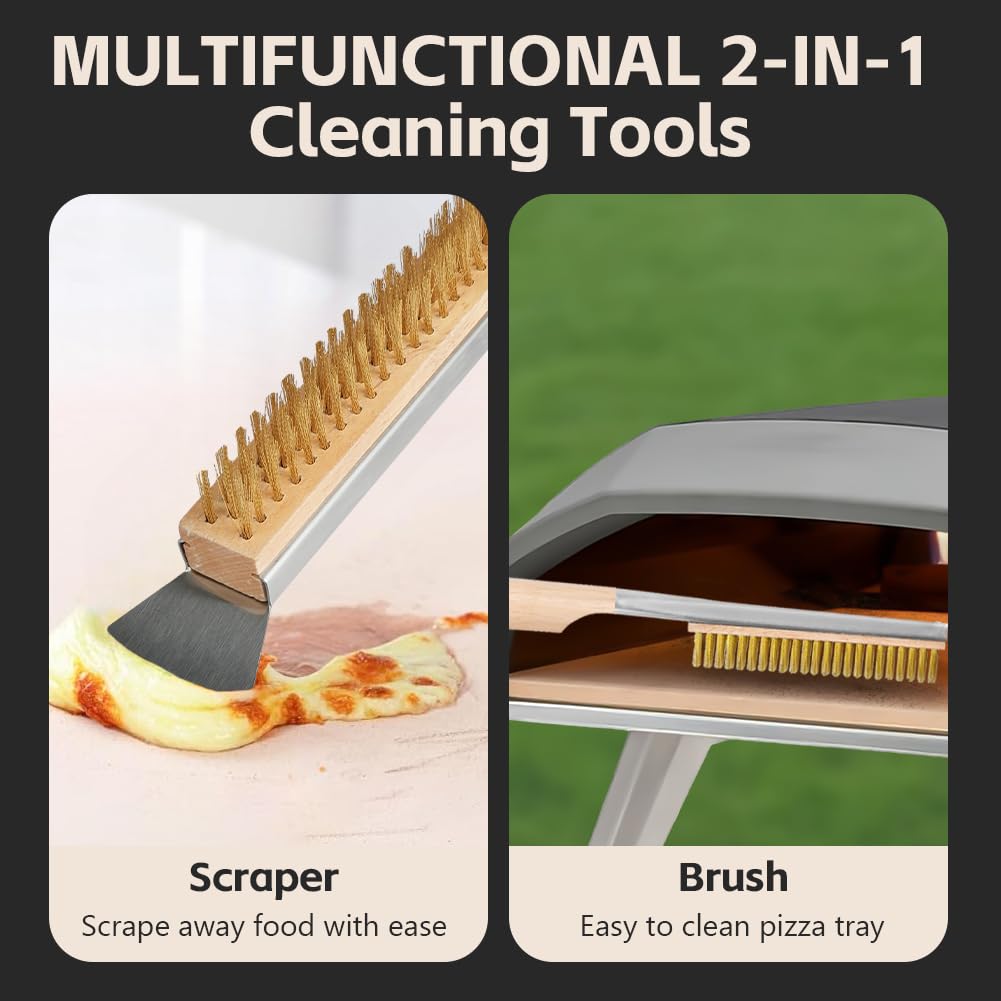 OFFCUP Pizza Oven Brush, 56CM Copper Pizza Stone Cleaning Brush with Scraper and Small Brush - Image 4