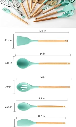 Miniatura 3 de Rachel Broz Juego de 12 utensilios de cocina de silicona con mango de madera - sin BPA blanco