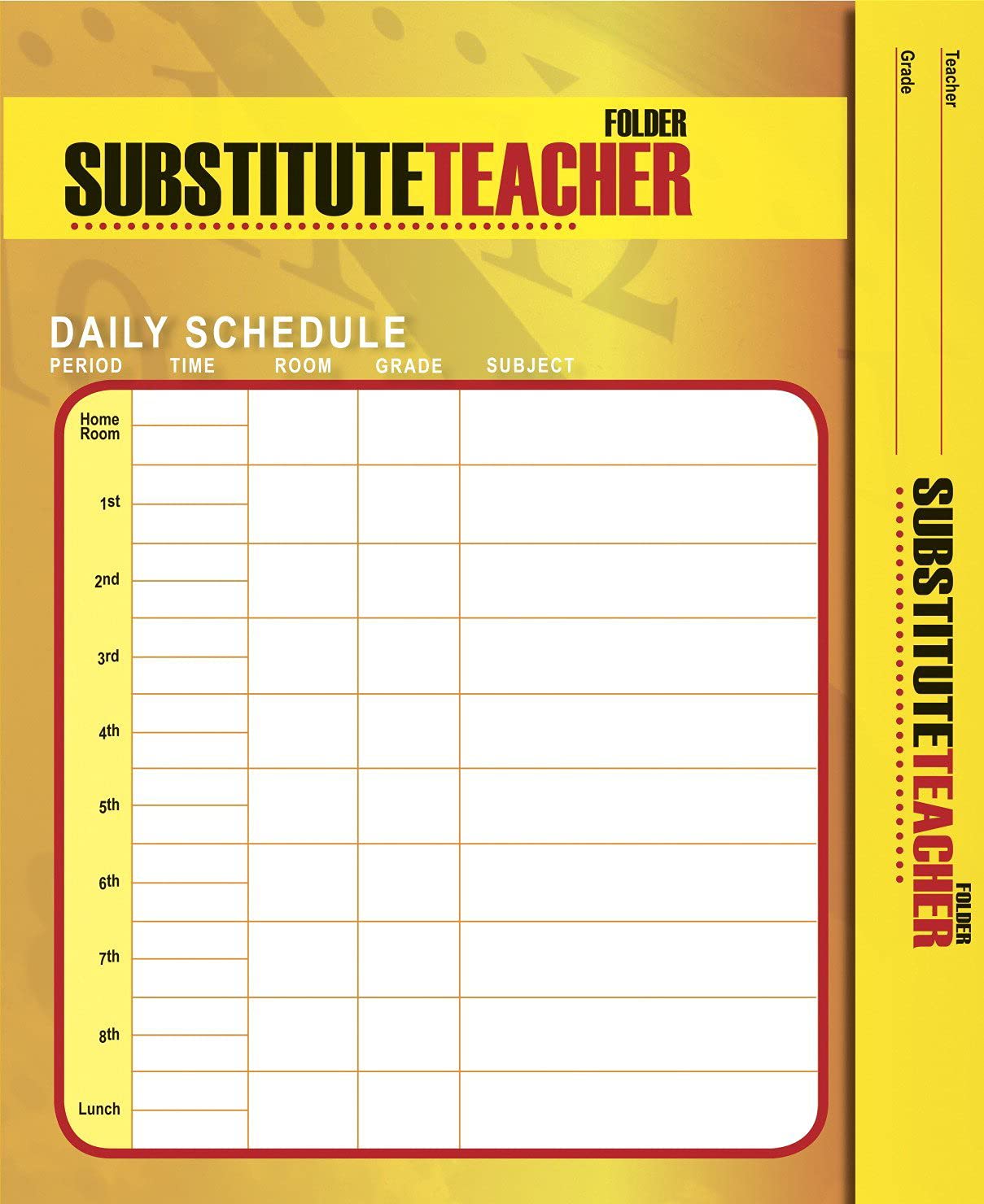 Hammond & Stephens 1298 Secondary Substitute Teacher Pocket Folder, 9-1/2" x 11-5/8" Size, Assorted