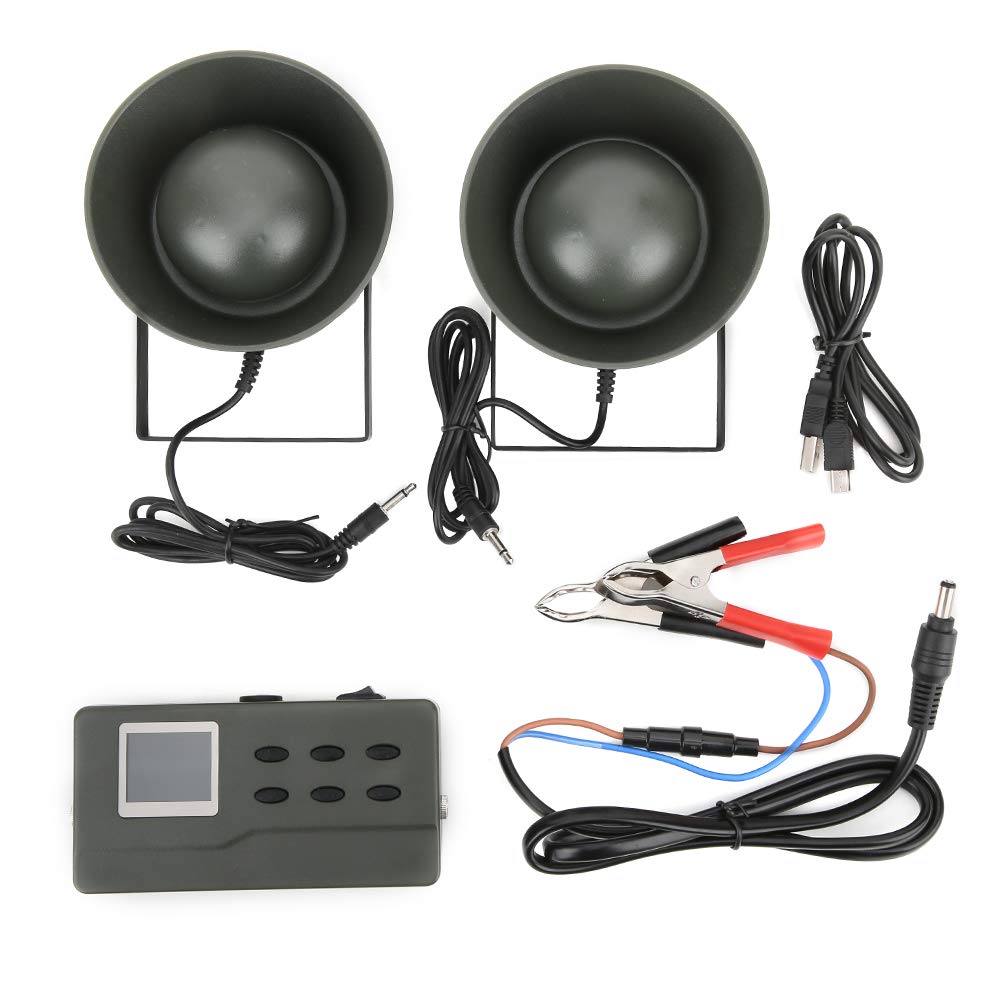 Dilwe Lettore Audio per Uccelli Altoparlante Elettrico per Uccelli in ABS con Doppie Trombe da 35 W, Timer LCD di Alimentazione da 12 V e Selezione di Brani USB per il Controllo degli all'aperto e