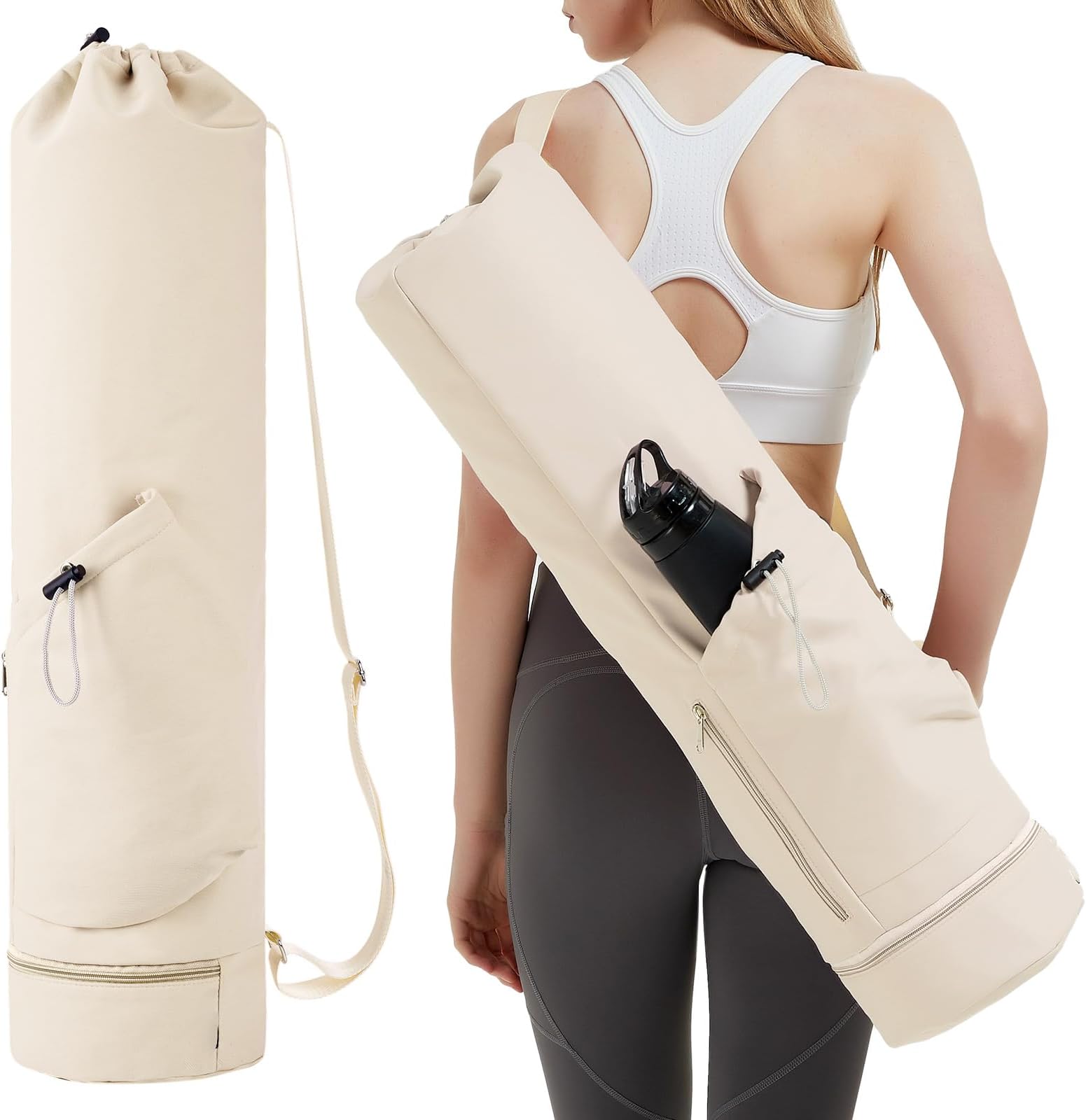 sportsnew Yoga Mat Bag with Water Bottle Pocket and Bottom Wet Pocket, Exercise Yoga Mat Carrier Multi-Functional Storage Bag, Patent pending