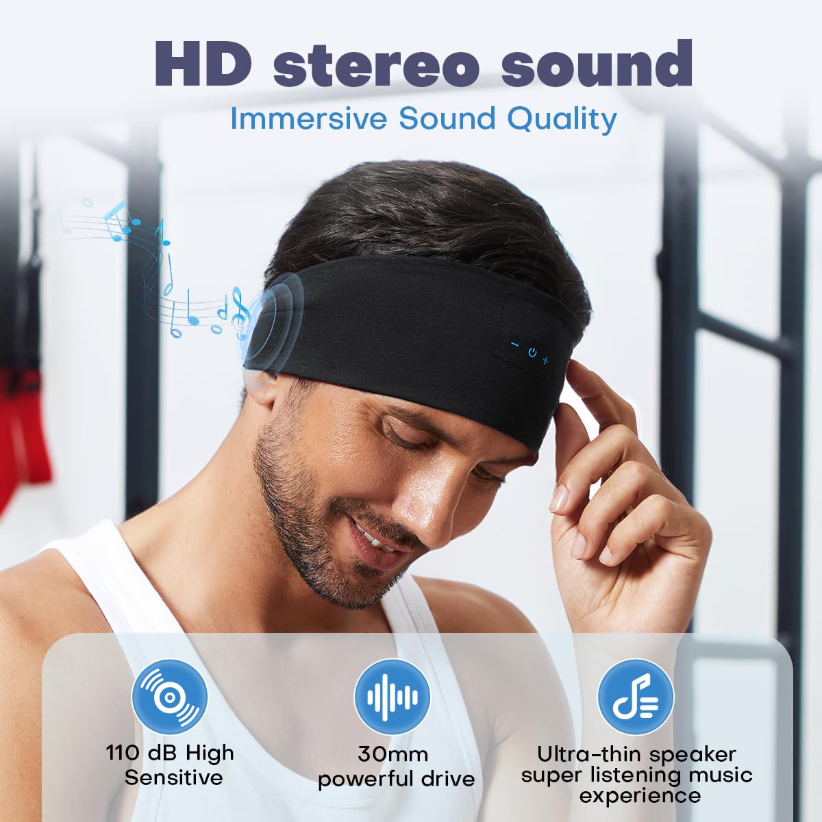 Auriculares para dormir con Bluetooth para dormir de lado, 17 horas de reproducción, auriculares inalámbricos con altavoces estéreo HD para entrenamiento, correr, yoga, regalo ideal para hombres