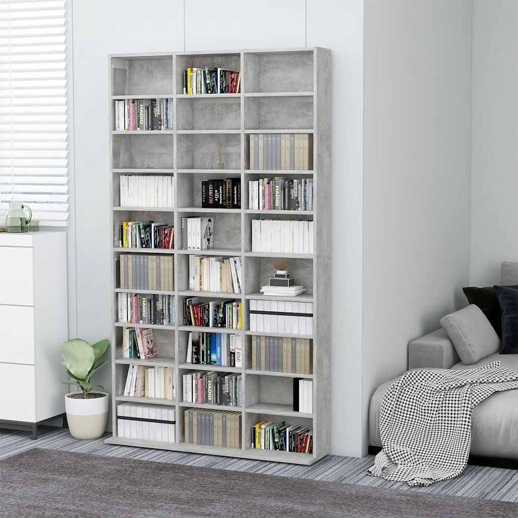 Armadio CD grigio cemento, 102 x 16 x 177,5 cm, in legno | 30 scomparti aperti, per dischi e accessori, utilizzabile come armadietto portadocumenti, robusto e durevole