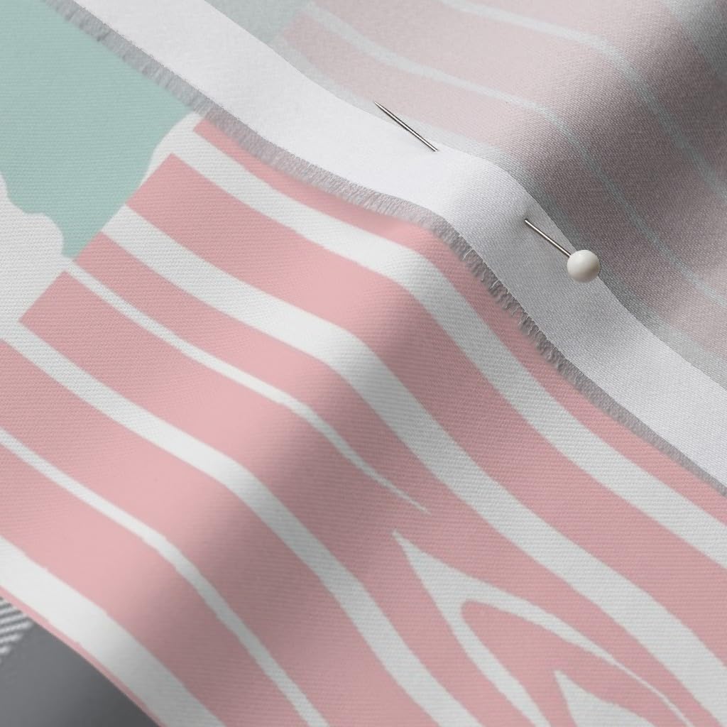 Spoonflower Fabric - Deer Cheater Quilt Pink Mint Grey Woodland Buffalo Plaid Wholecloth Printed on Organic Cotton Sateen Fabric by The Yard - Sewing Quilting Apparel Home Decor