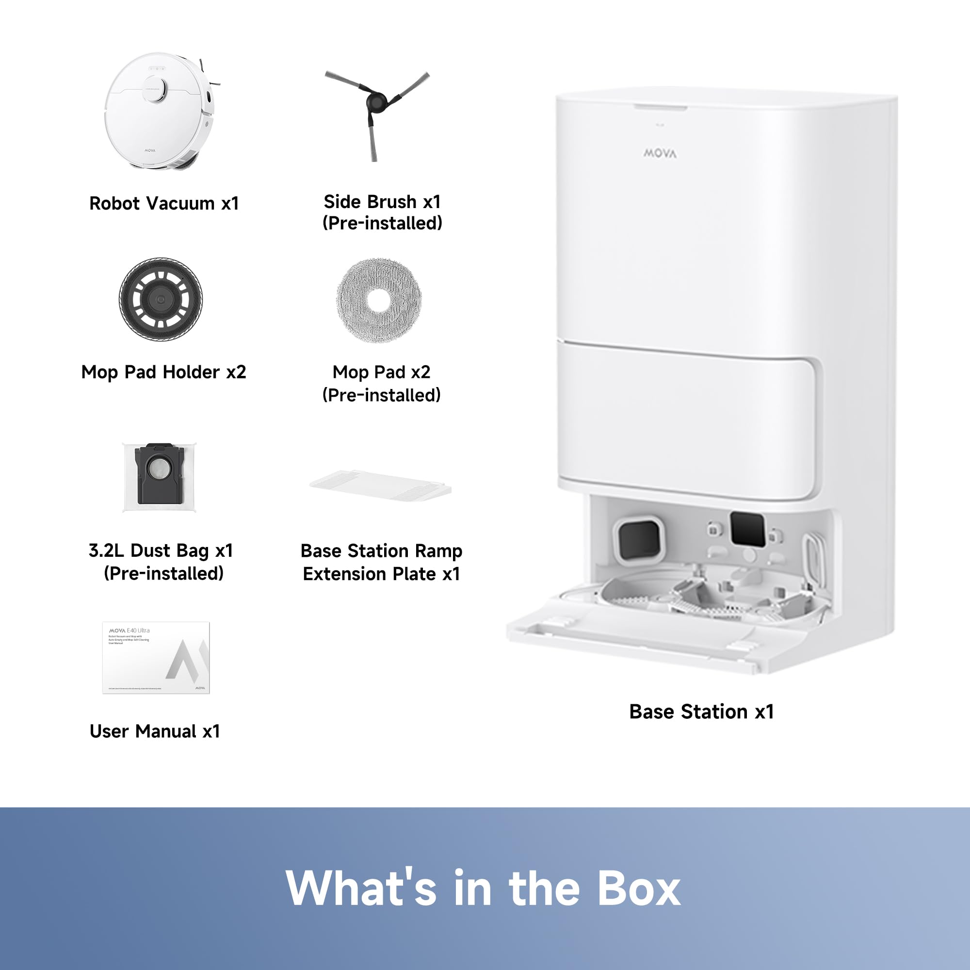 Mova E40 Ultra Robot Vacuum and Mop, 19,000Pa Suction, Extenable & Liftable Mop, All-in-One Station, Auto-Empty, Auto Washing & Hot Air Drying, 360°Obstacle Avoidance, App & Voice Control