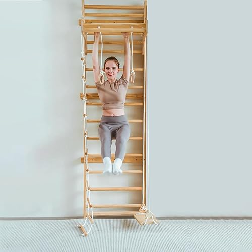 Avenlur Betula - Escalera sueca de pared para gimnasio, juego interior con columpio, escalera de cuerda, barra de dominadas y tobogán, gimnasio