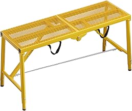 Plataforma de trabajo ajustable con pines para decoración del hogar, andamio plegable de 59 x 11.8 pulgadas, 71 pulgadas de largo y 15.8 pulgadas de ancho, color amarillo