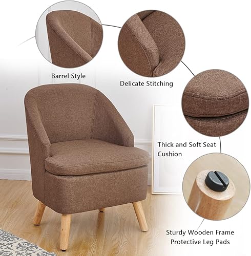 Miniatura 3 de SIMPLEOPULENCE - Silla de barril decorativa para sala de estar, silla de club tapizada de tela moderna con respaldo curvado y patas de madera