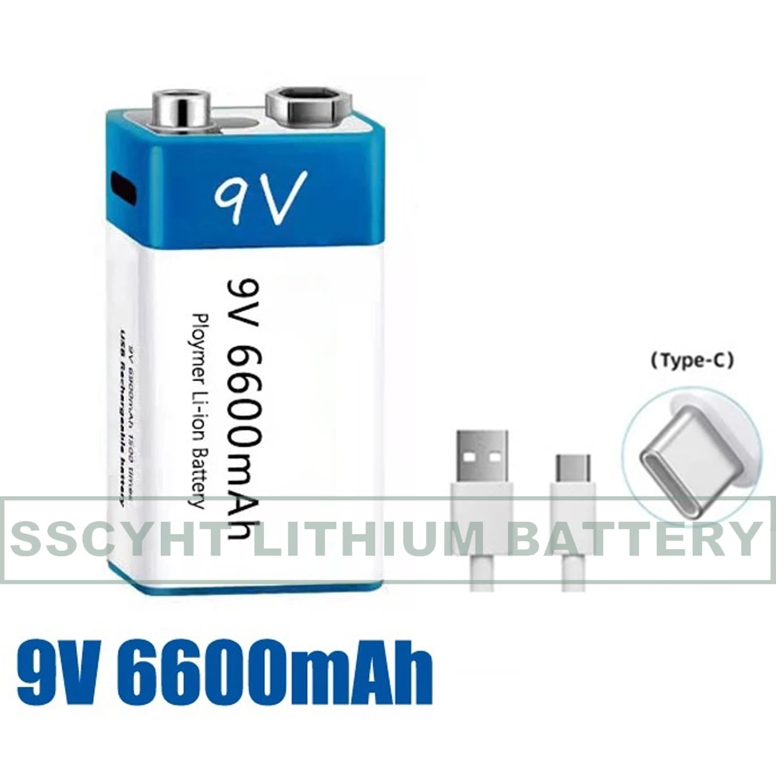 Batería Litio Recargable 9V Batería Iones Litio Alta Capacidad 9V 6600mAh con Cable Carga USB para Alarmas Humo/multímetros/micrófonos/Juguetes Batería Respaldo,3pcs 9v6600mah