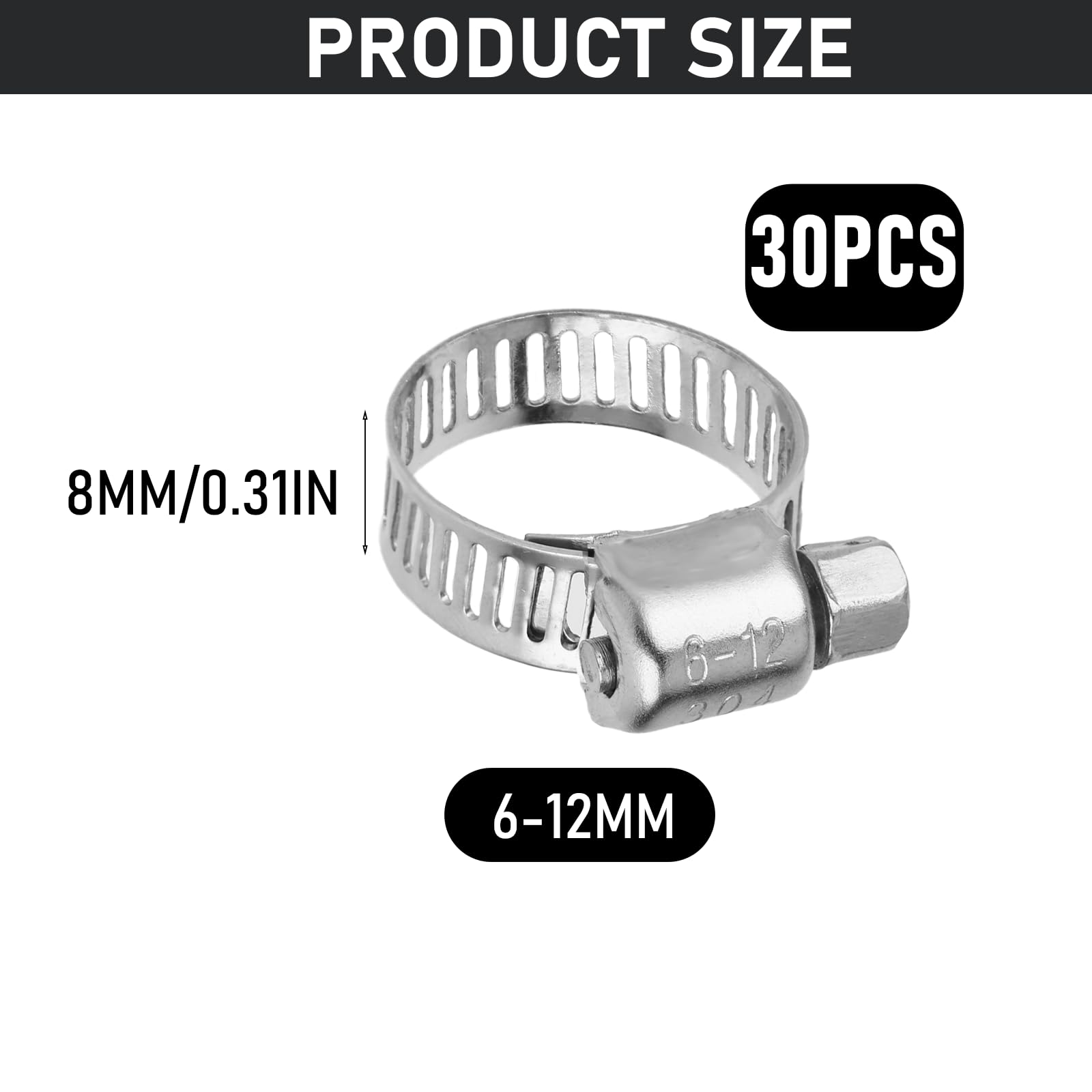 JAPCHET Schlauchschellen Aus Edelstahl 304 – 40 Stück, Verstellbar 6–12 Mm, Mit Schneckenantrieb