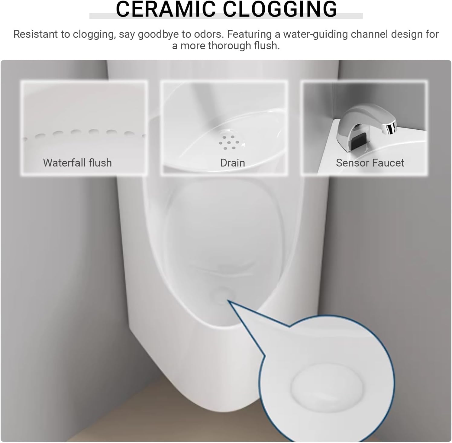 Corner Ceramic Urinal with Integrated Wash Basin and Sensor Faucet,2-in-1 Wall-Mounted Urinals for Men,Water-Saving Men's Urinal for Garage, Commercial & Home(Orange,Wall-mounted)