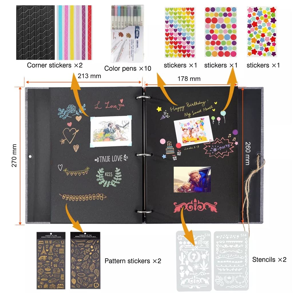 Album na zdjęcia, lniany album do scrapbookingu, 60 czarnych stron, księgi gości, zestawy DIY