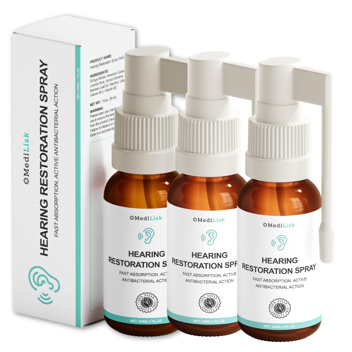 Medilisk Hearing Restoration Spray Earwax Cleaning Ear Care Solution Free from Harsh Chemicals Gentle for Sensitive Ears Easy