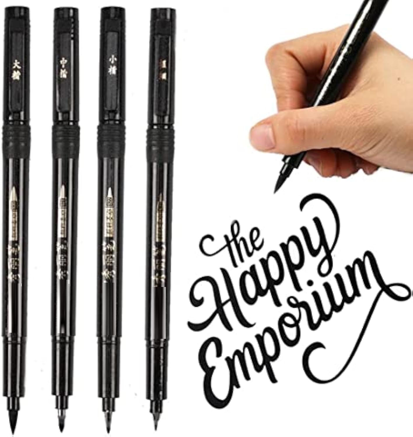 SYOSI Calligraphy Pen Refill Brush Calligraphy Pen for Lettering, 4 Size Black Brush Marker Pen Calligraphy Set for Beginners Writing, Signature, Illustration, Design and Drawing (Pack of 4)