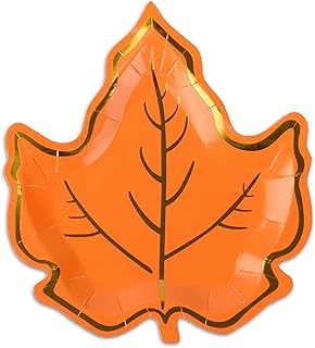 50 Pcs Fall Paper Plates Maple Leaf Shaped Thanksgiving Disposable Plates Gold Foil Autumn Leaves Dinner Platter for Kitchen Woodland Harvest Thanksgiving Fall Party (7 Inch)