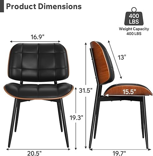 Miniatura 2 de Juego de 2 sillas de comedor, modernas sillas de comedor negras de mediados de siglo, sillas de cocina tapizadas de piel sintética con cojín grueso