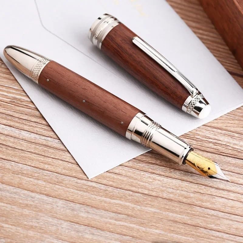 Penna stilografica in legno con rivetto con perla, per ufficio e scuola, cancelleria per scrittura e lavoro, Gfit (palissandro)