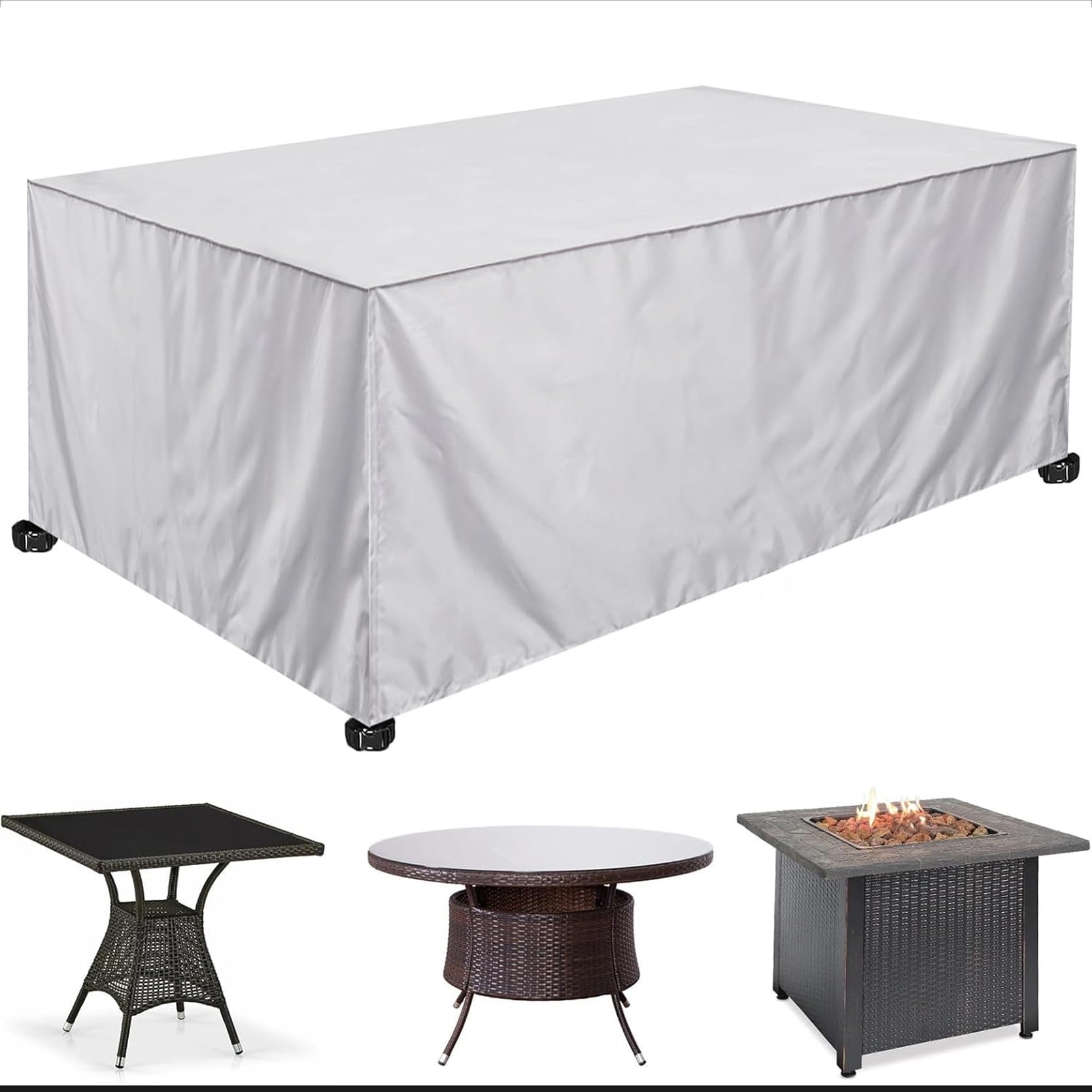 Quadrato Resistente allo Strappo Copertura Tavolo 280 x 340 x 280 cm Tessuto Oxford 420D, Anti-UV, Antipolvere, Copritavolo Esterno Impermeabile Telo Copertura, per Mobili da Giardino, Avorio