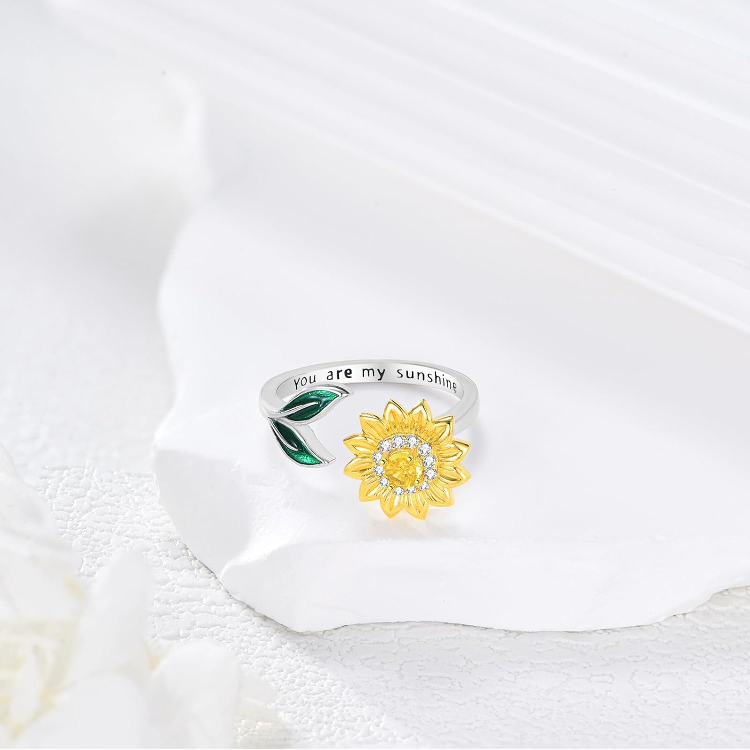 Spinner Sunflower Ring Sterling Silver Thumb Open Ring Anxiety Stress Relieving Rings Jewelry Gifts for Women Men