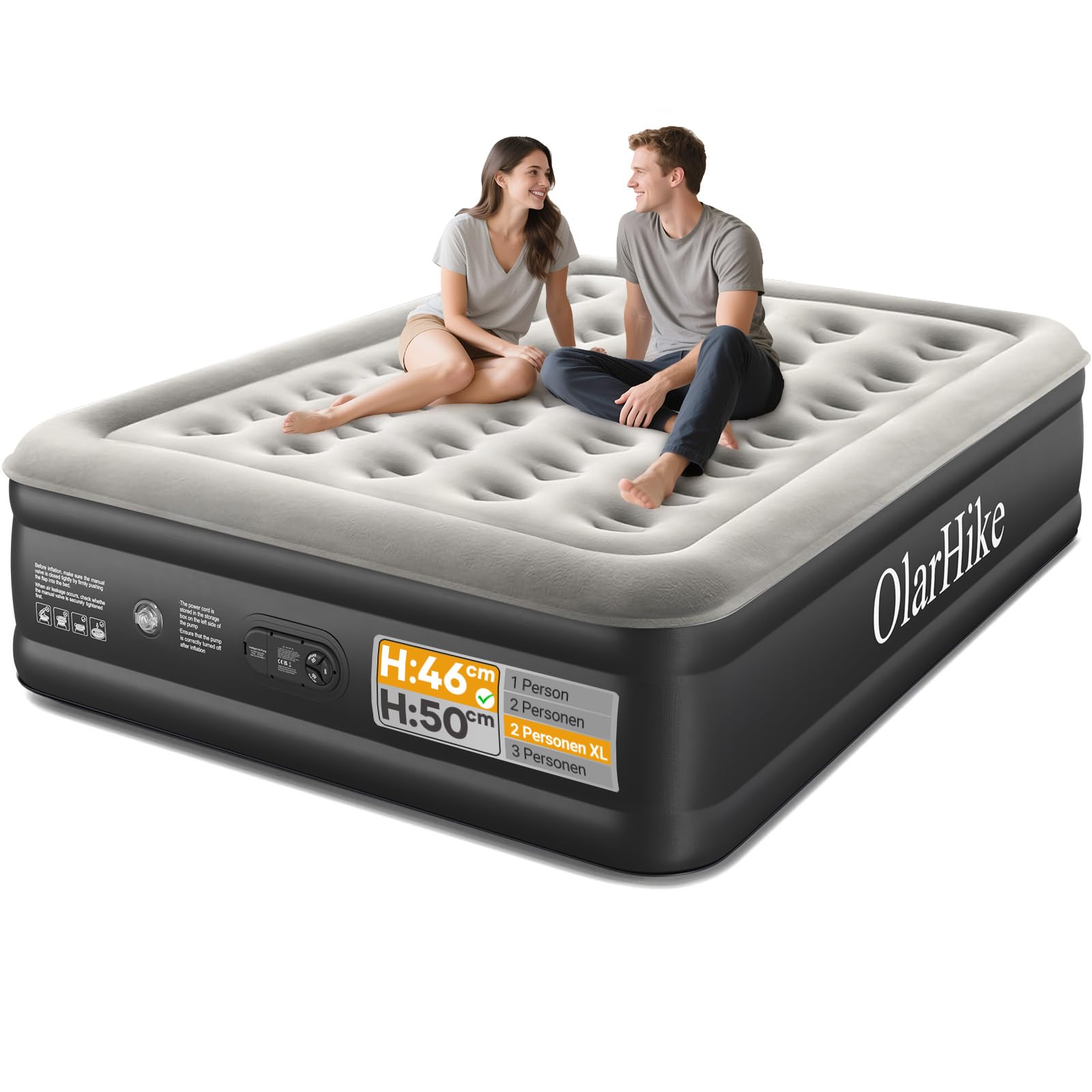 OlarHike Luftmatratze selbstaufblasend, Luftbett 2 Personen, Gästebett, Bett, Bed, betten, Matratze, aufblasbare Matratze für Camping, Zuhause, Gästezimmer, Zelt und Heimgebrauch, 152 x 203 x 46 cm