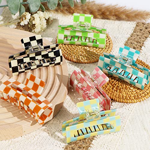 6 Pack Checkered Hair Claw Clips,3.1