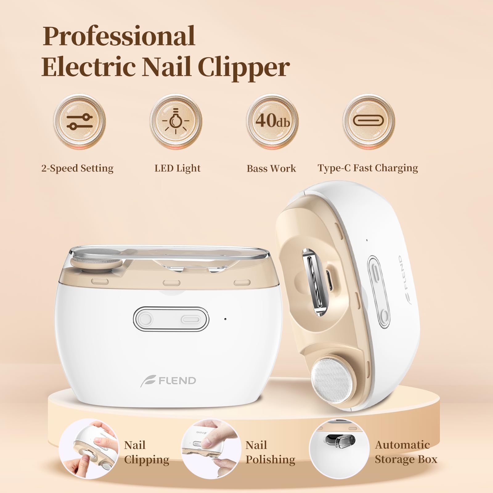 Elektrischer Nagelknipser, Elektrischer Nagelschneider Geeignet für Kinder, Erwachsene und Ältere, Automatischer Nagelknipser mit 2 Einstellbaren Geschwindigkeiten, Nagelknipser mit LED-Licht und Chip