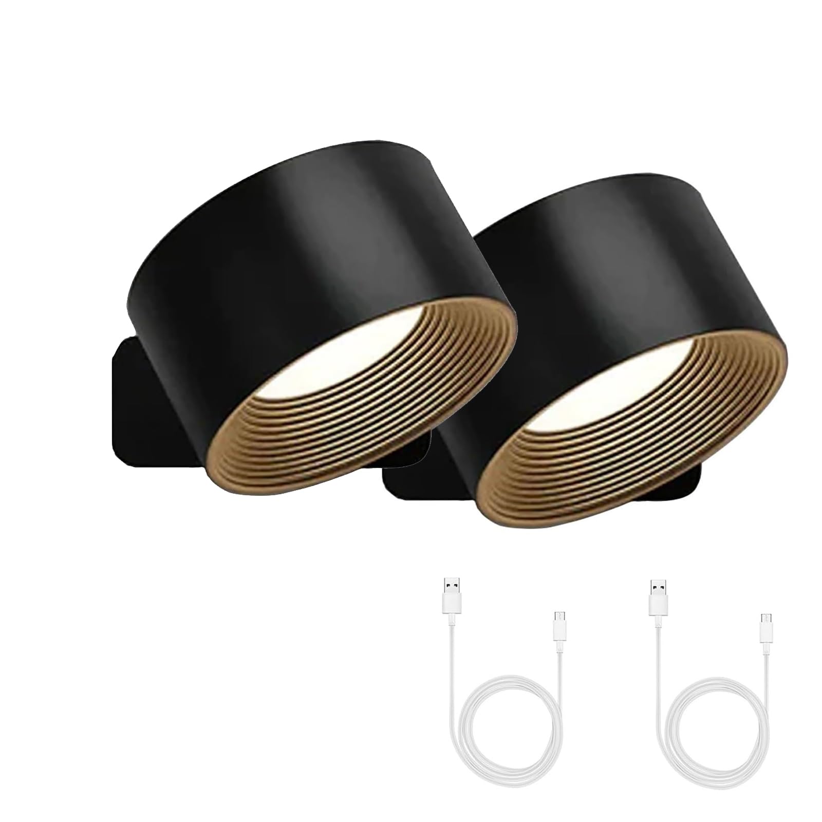 WANWEN Lights of Sweden Wall Lights, Battery-Operated Wall Lights, 2 Pieces, 3 Color Modes, 3 Brightness Levels, 360° Rotating Magnetic Touch, Suitable for Living Room, Bedroom, Reading Room (2B)