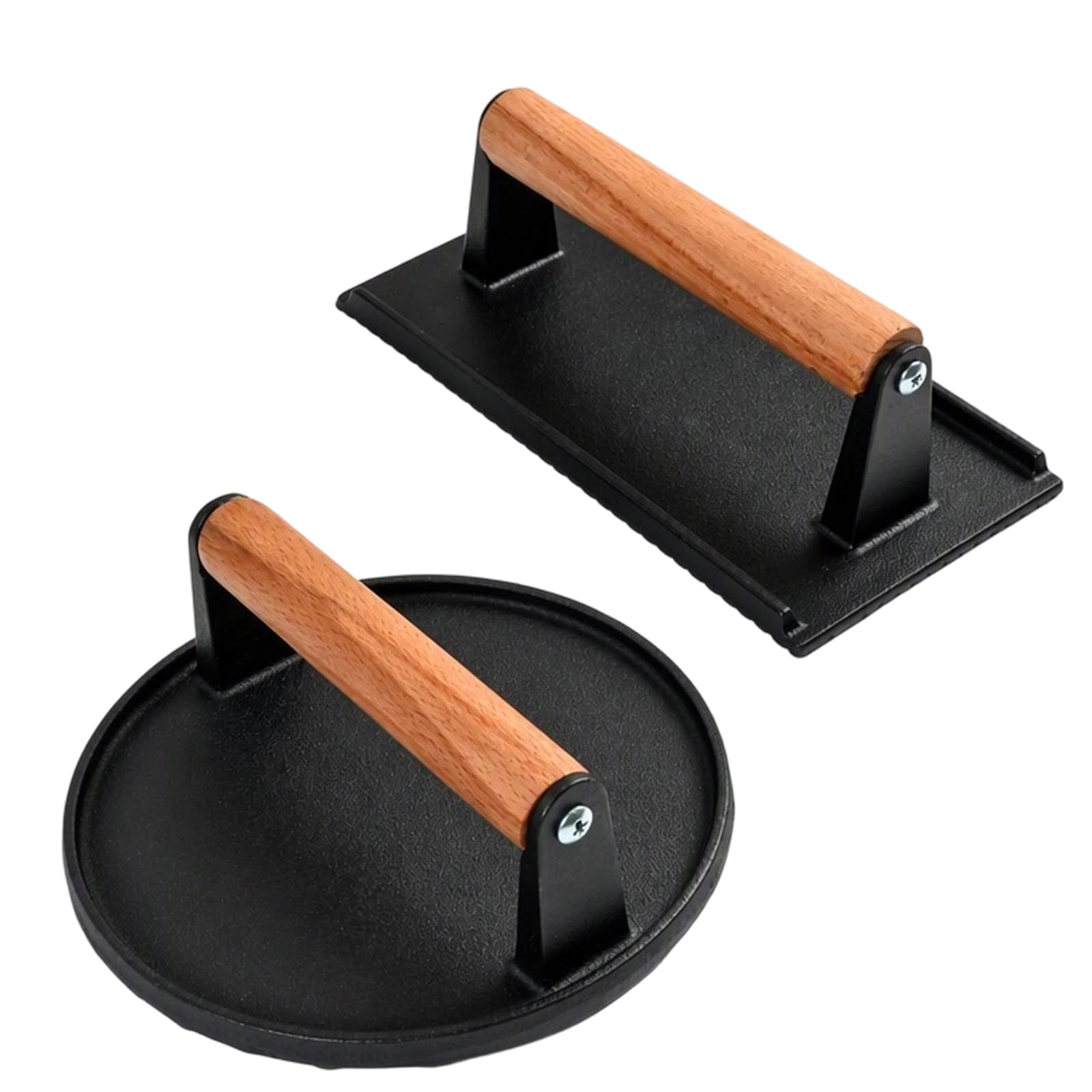 Elovara 2PCS Burger Press, Cast Iron Meat Press with Wooden Handle