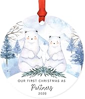 Vista 28 de Andaz Press Adorno de recuerdo de Navidad de metal redondo personalizado para la familia, My First Christmas As Gigi 2024, acuarela de osos polares