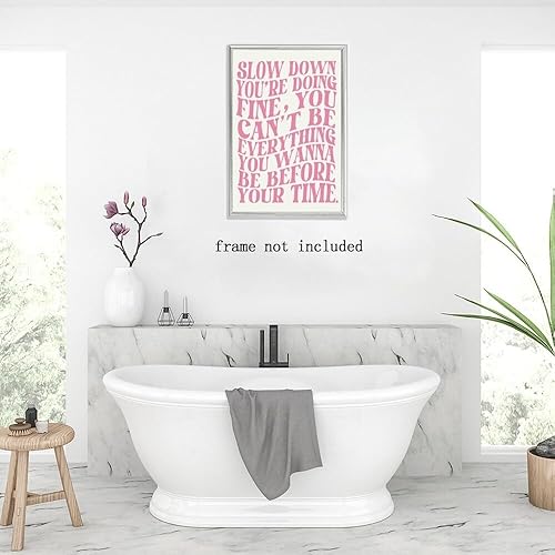 Miniatura 6 de Arte de pared rosa de moda, póster de letras de música pop de Viena, impresión en lienzo con texto "Slow Down Your Doing", recordatorio diario,