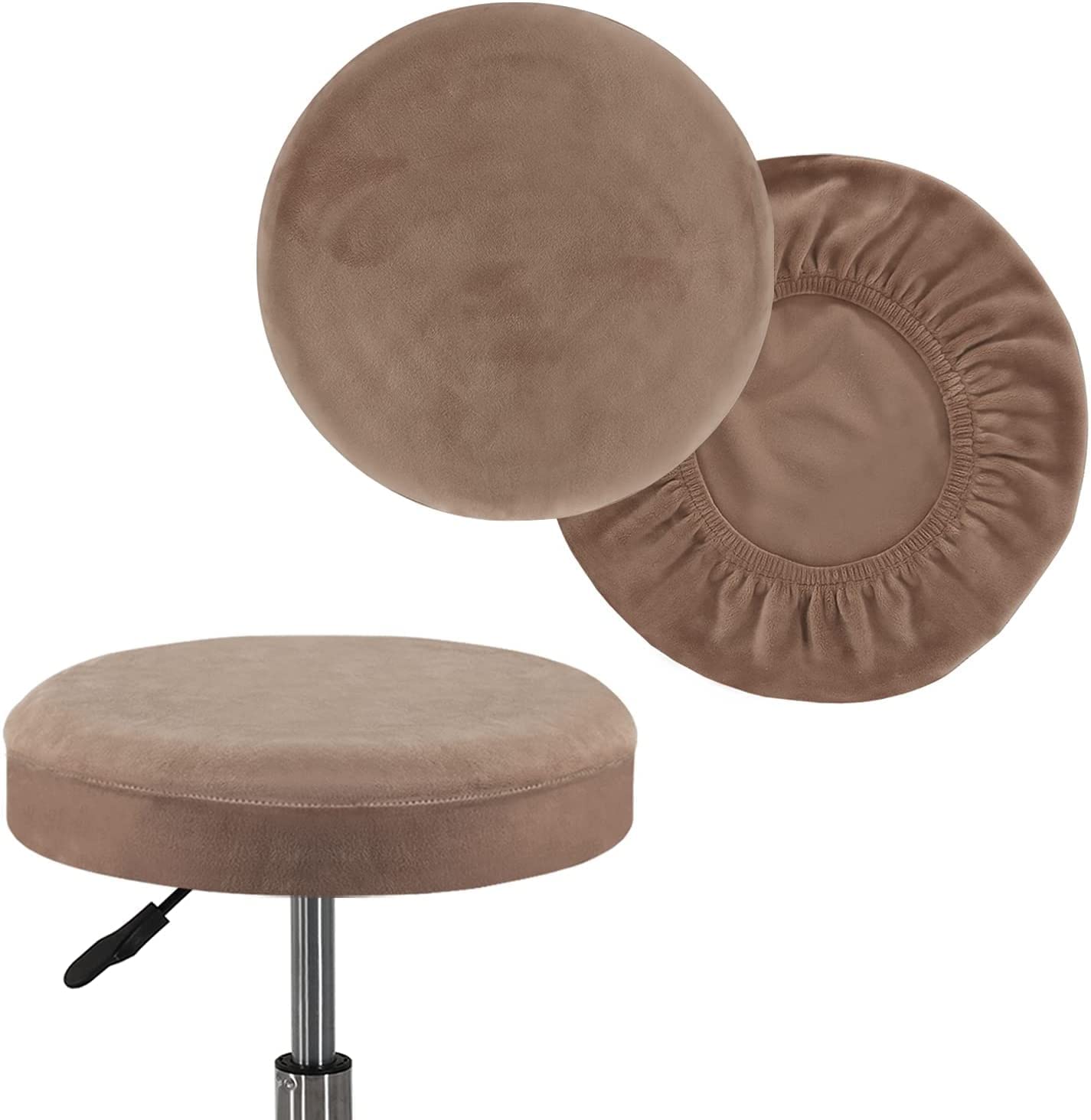 YYDSWTW Round Stool Cover Stretch Velvet Bar Stool Covers Round Non-slip 2 Pcs Machine Washable Large Taupe