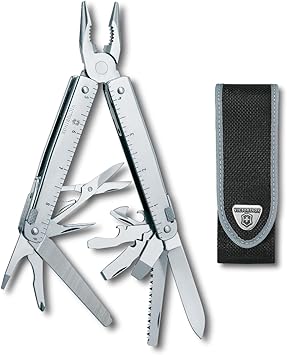 Victorinox Swiss Tool Swiss Army Knife, 24 Function Swiss Made Multi-Tool with Needle-Nose Pliers, Wire Cutters and Large Blade - Silver