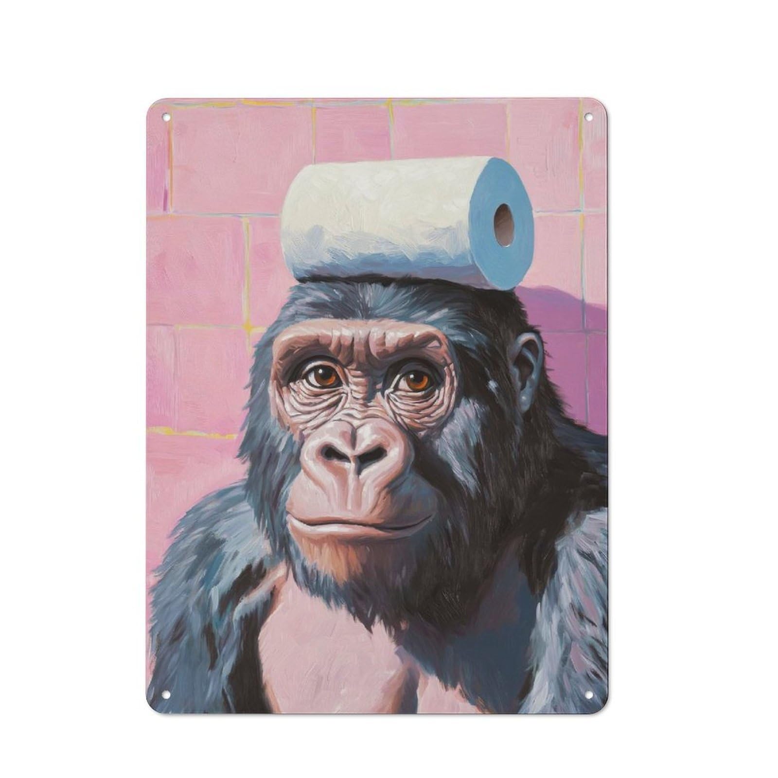 Junmoney Gorilla With Toilet Paper Rustic Tin Wall Plaque 40X30cm For Garage Or Workshop, For Home Interiors, Feature Walls And Decorative Displays