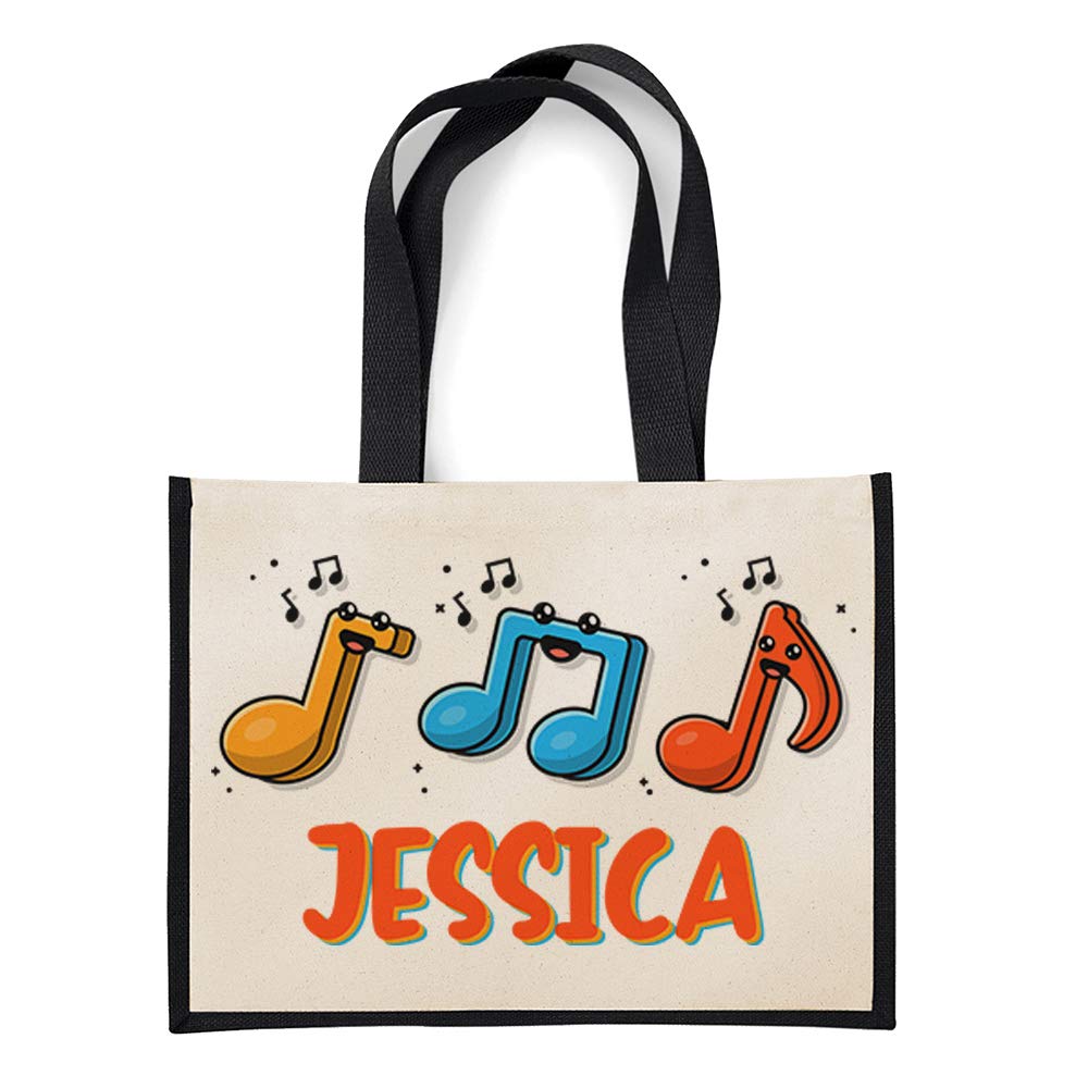 Personalised Music Elements ANY NAME Music Lover Gift for Men/Women Boy/Girl Unisex Birthday present gift idea Canvas Shopping Jute Bag. (Black)