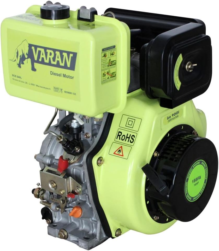 Varan Motors 92684 Engine Diesel 14HP 456cc + Electric Start, Conical Outlet FG3