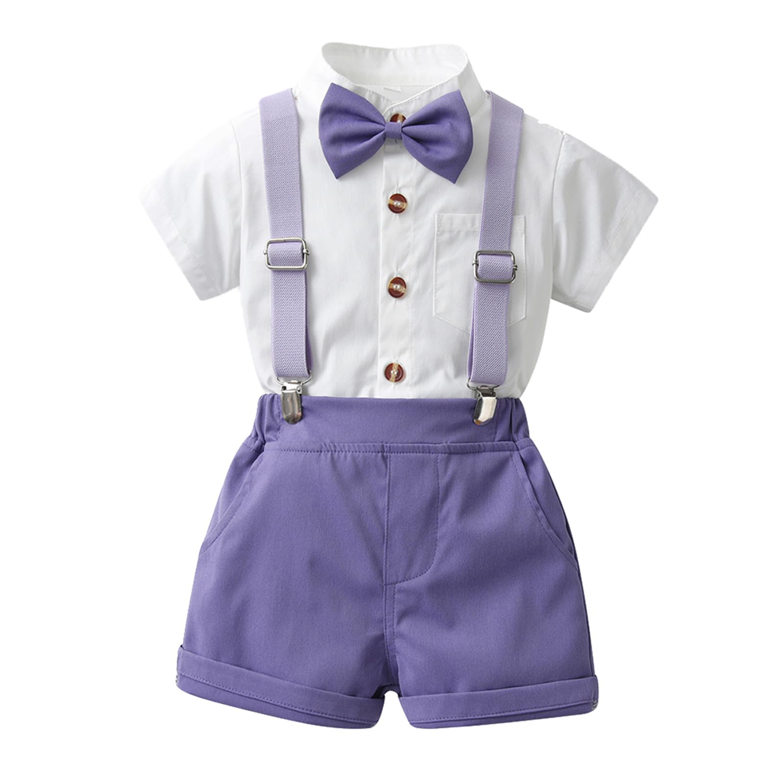 Bebé Niño Caballero Conjunto, Camisa de Manga Corta con Pajarita + Corta Pantalón Verano 4 Piezas Traje Ropa para Bautizo, Boda